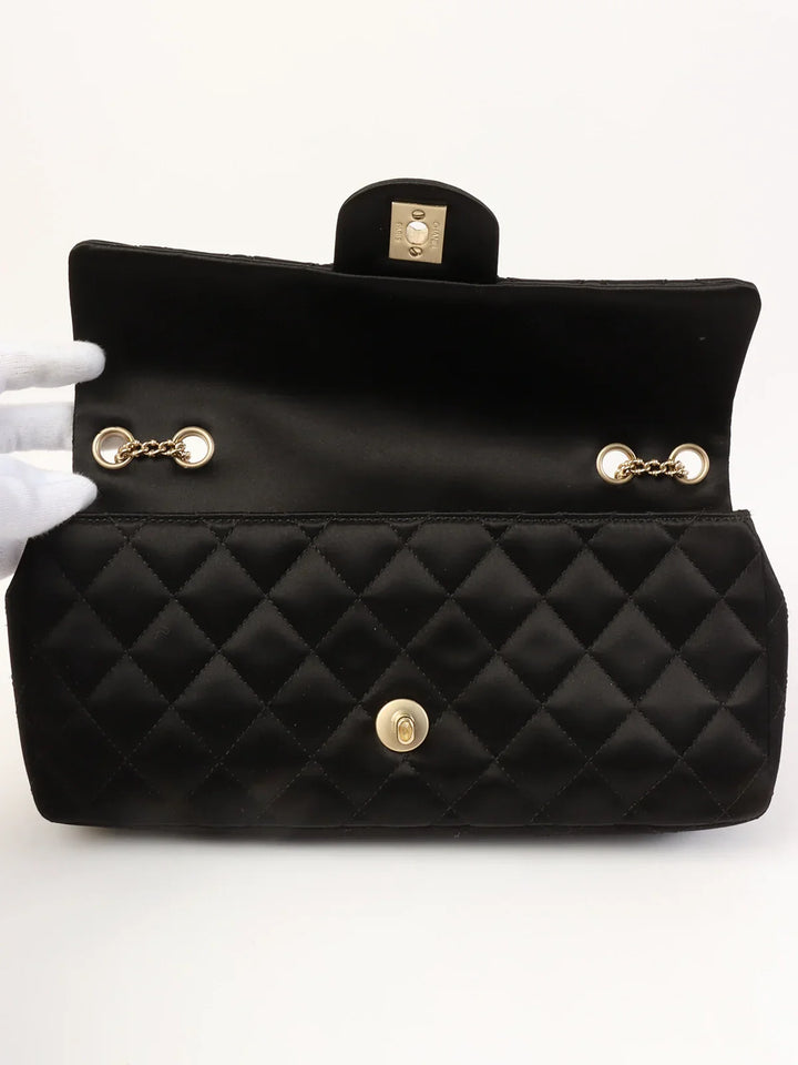 Chanel Around 2008 Made Silk Satin Gripoix Turn-Lock Chain Bag Black/Gold/Multi