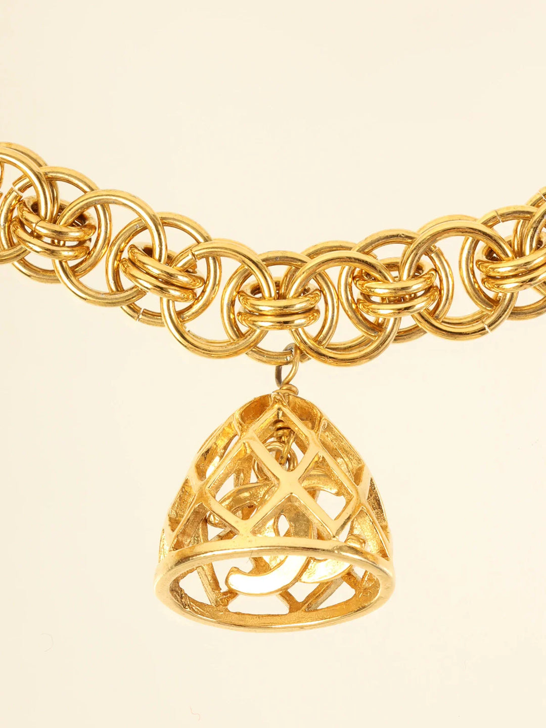 Chanel Bird Cage Cc Mark Swing Necklace Gold