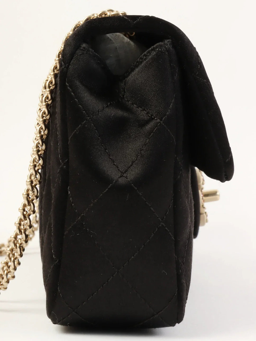 Chanel Around 2008 Made Silk Satin Gripoix Turn-Lock Chain Bag Black/Gold/Multi