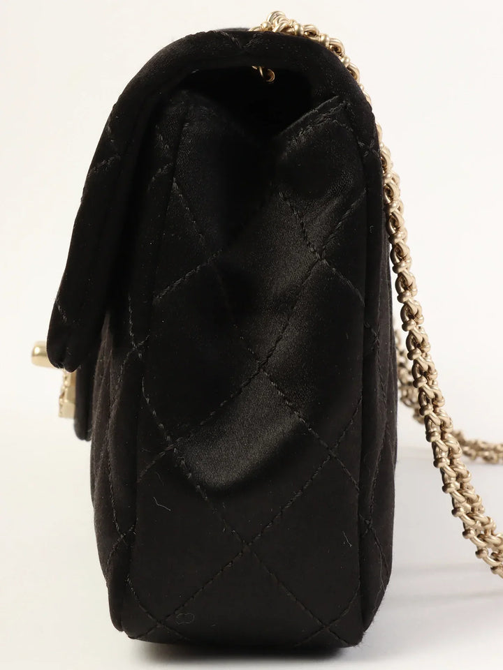 Chanel Around 2008 Made Silk Satin Gripoix Turn-Lock Chain Bag Black/Gold/Multi