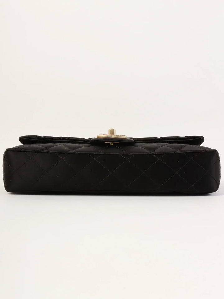 Chanel Around 2008 Made Silk Satin Gripoix Turn-Lock Chain Bag Black/Gold/Multi