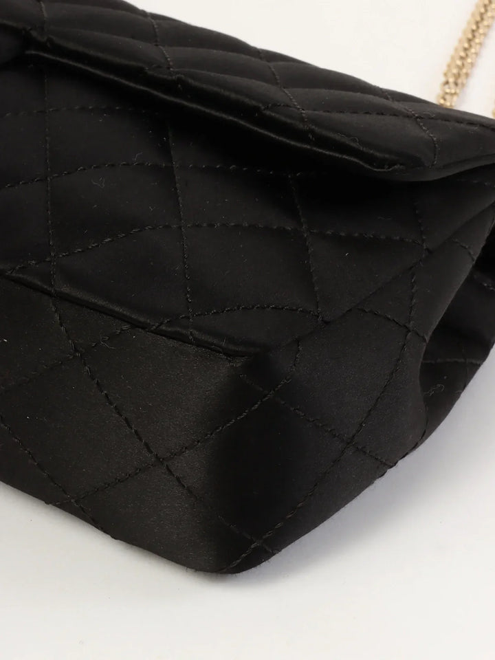 Chanel Around 2008 Made Silk Satin Gripoix Turn-Lock Chain Bag Black/Gold/Multi