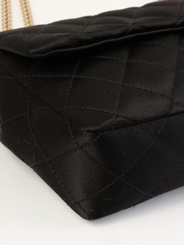 Chanel Around 2008 Made Silk Satin Gripoix Turn-Lock Chain Bag Black/Gold/Multi