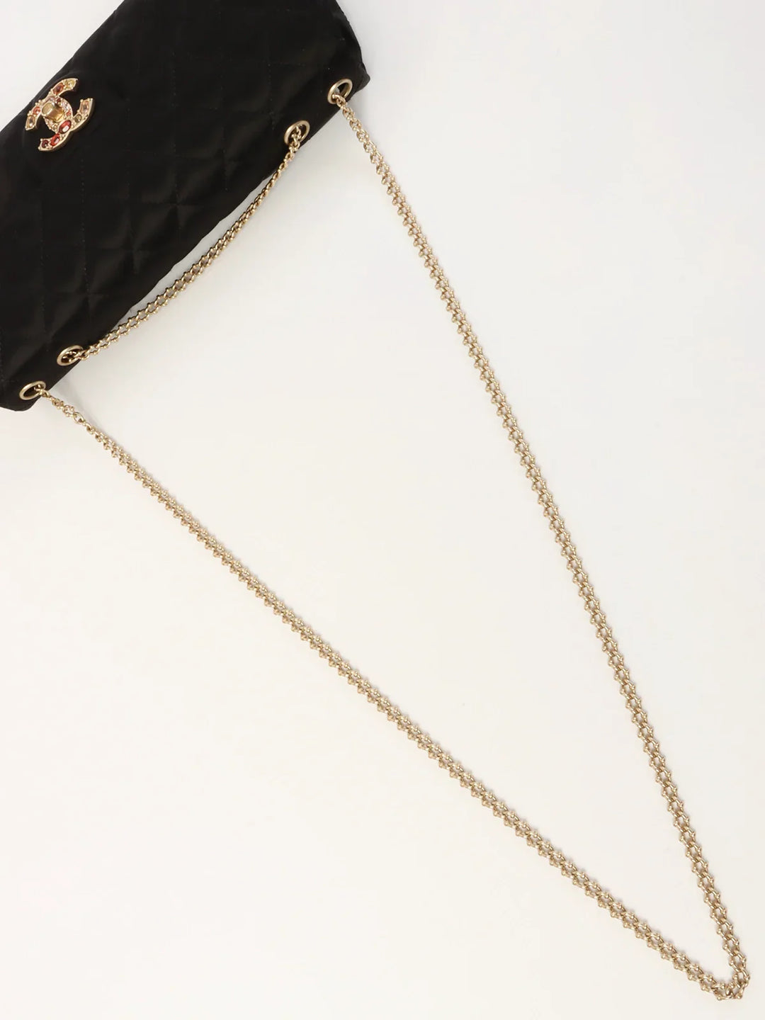 Chanel Around 2008 Made Silk Satin Gripoix Turn-Lock Chain Bag Black/Gold/Multi