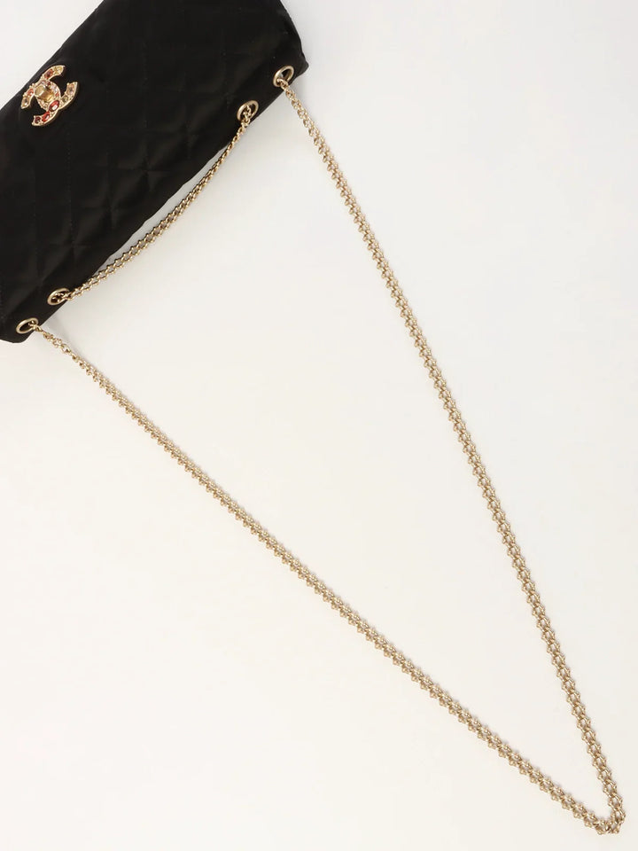 Chanel Around 2008 Made Silk Satin Gripoix Turn-Lock Chain Bag Black/Gold/Multi