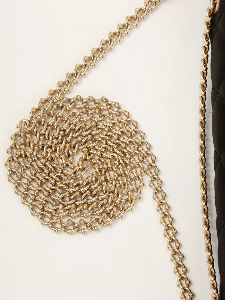 Chanel Around 2008 Made Silk Satin Gripoix Turn-Lock Chain Bag Black/Gold/Multi
