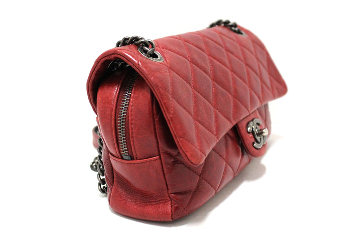 Top Quality Chanel Red Aged Calfskin Leather Quilted Medium Easy Flap Shoulder Bag