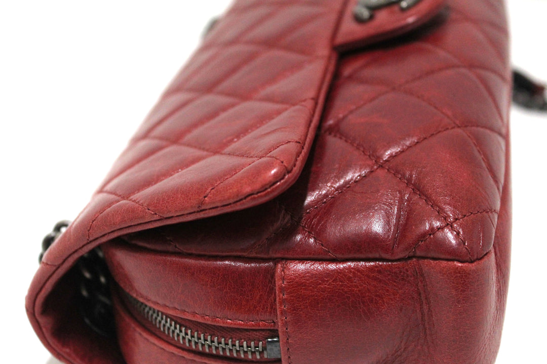Top Quality Chanel Red Aged Calfskin Leather Quilted Medium Easy Flap Shoulder Bag