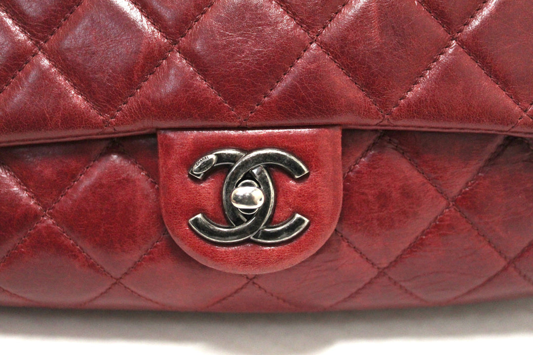 Top Quality Chanel Red Aged Calfskin Leather Quilted Medium Easy Flap Shoulder Bag