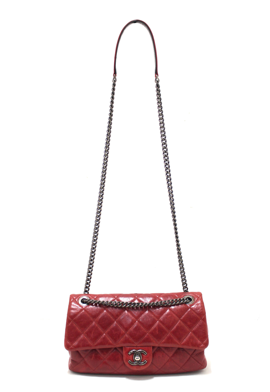 Top Quality Chanel Red Aged Calfskin Leather Quilted Medium Easy Flap Shoulder Bag