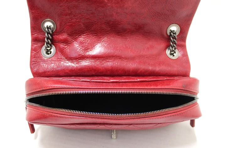 Top Quality Chanel Red Aged Calfskin Leather Quilted Medium Easy Flap Shoulder Bag