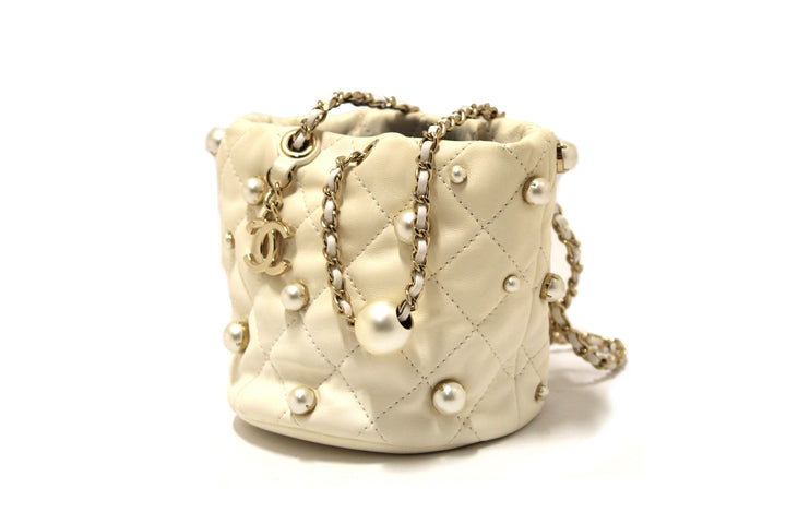 Top Quality Chanel Quilted Lambskin with Pearls Mini Drawstring Bucket Bag