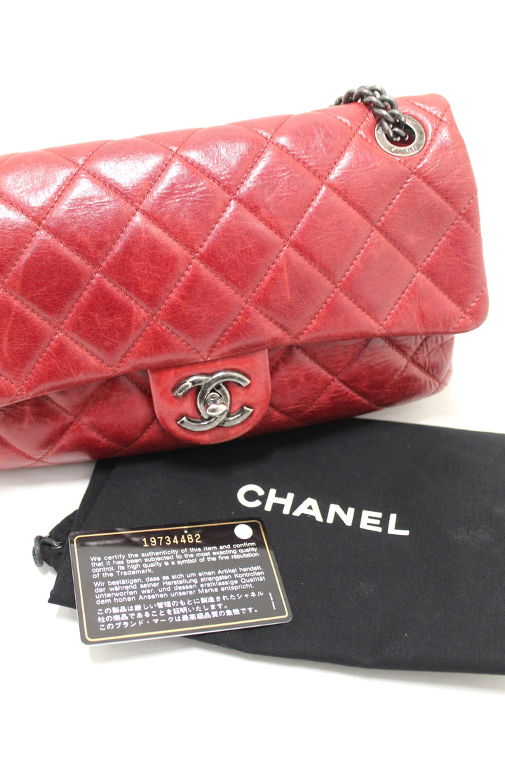 Top Quality Chanel Red Aged Calfskin Leather Quilted Medium Easy Flap Shoulder Bag