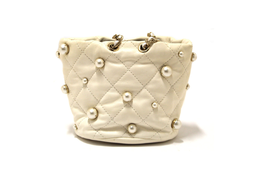 Top Quality Chanel Quilted Lambskin with Pearls Mini Drawstring Bucket Bag