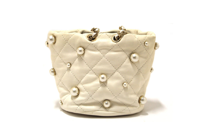 Top Quality Chanel Quilted Lambskin with Pearls Mini Drawstring Bucket Bag