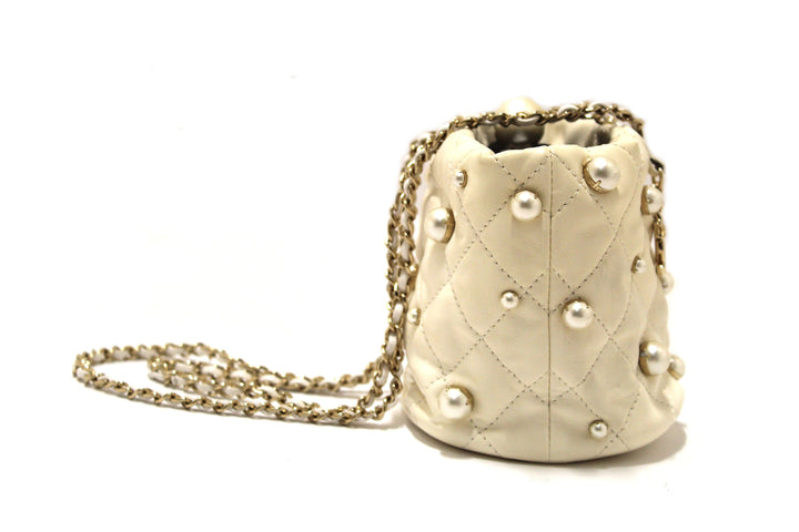 Top Quality Chanel Quilted Lambskin with Pearls Mini Drawstring Bucket Bag