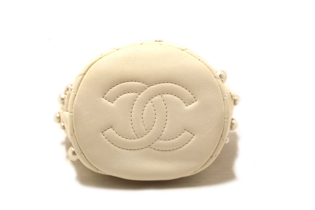 Top Quality Chanel Quilted Lambskin with Pearls Mini Drawstring Bucket Bag