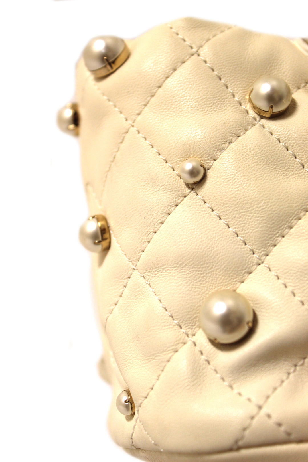 Top Quality Chanel Quilted Lambskin with Pearls Mini Drawstring Bucket Bag
