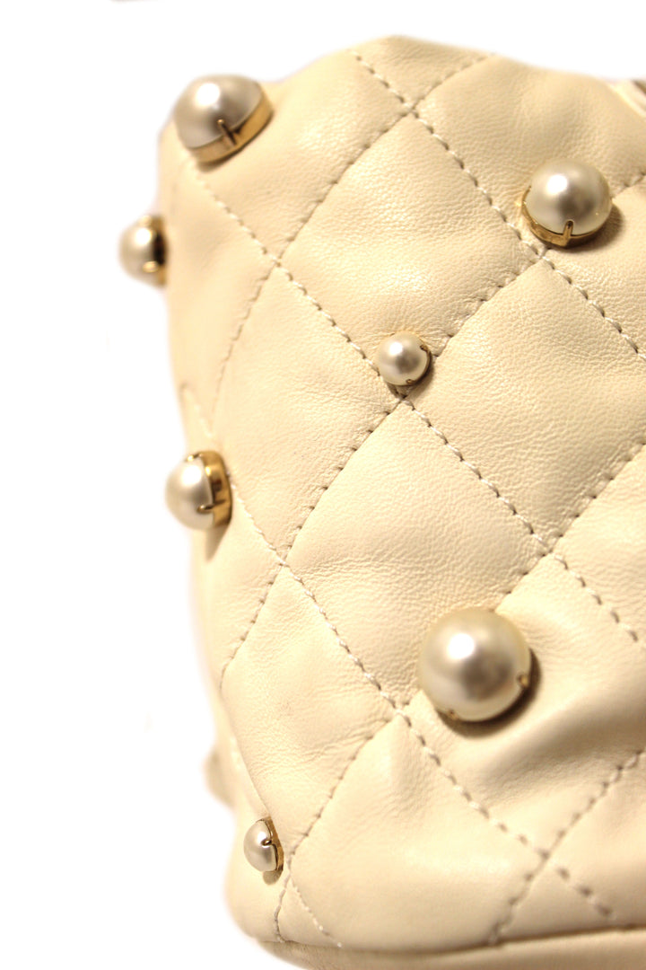Top Quality Chanel Quilted Lambskin with Pearls Mini Drawstring Bucket Bag