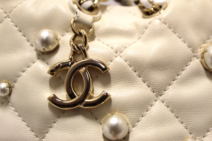 Top Quality Chanel Quilted Lambskin with Pearls Mini Drawstring Bucket Bag