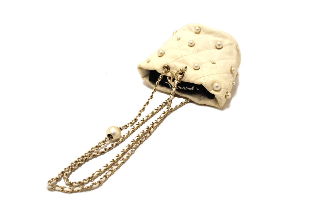 Top Quality Chanel Quilted Lambskin with Pearls Mini Drawstring Bucket Bag