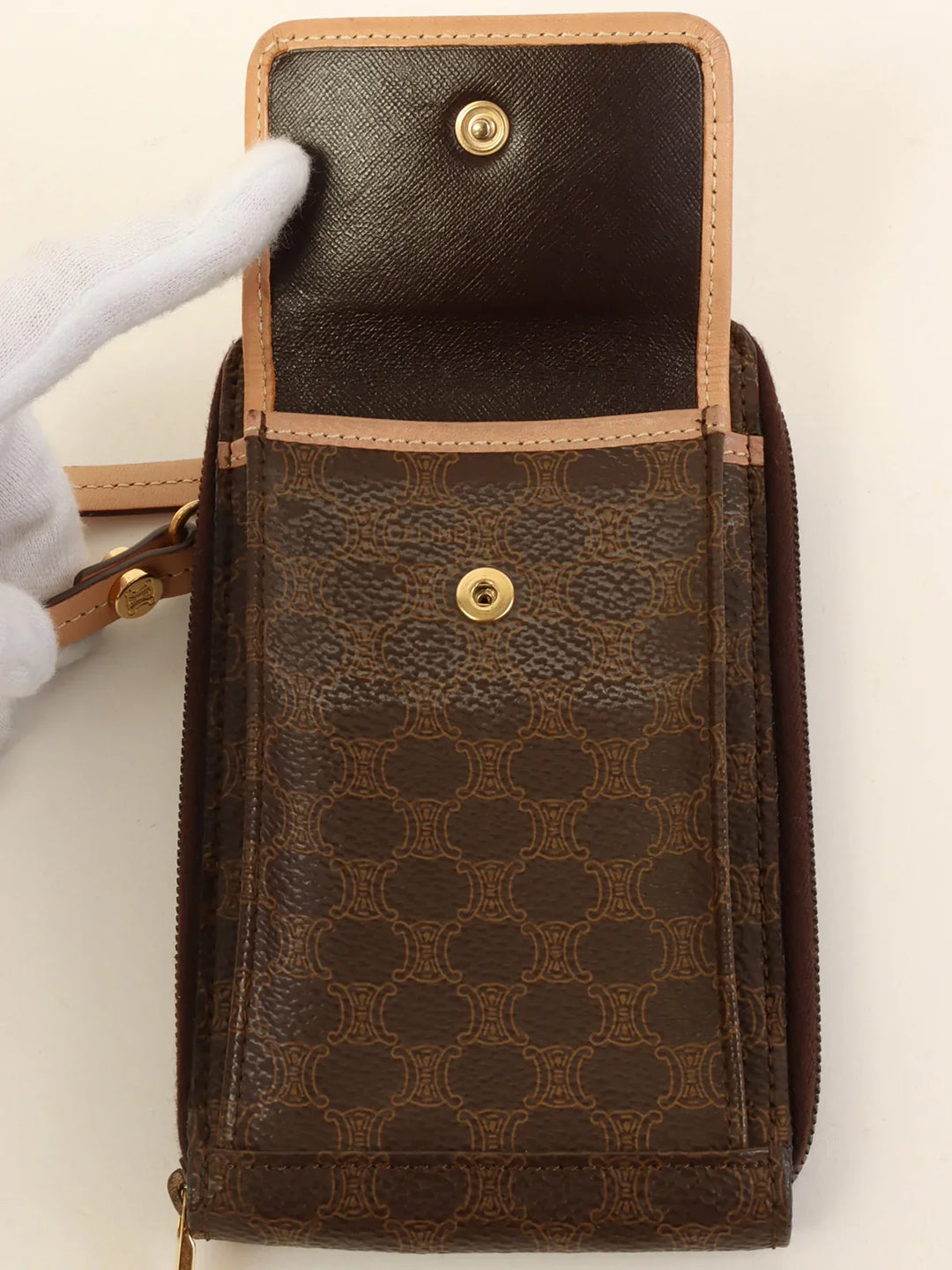 Celine Macadam Pattern Shoulder Wallet Brown