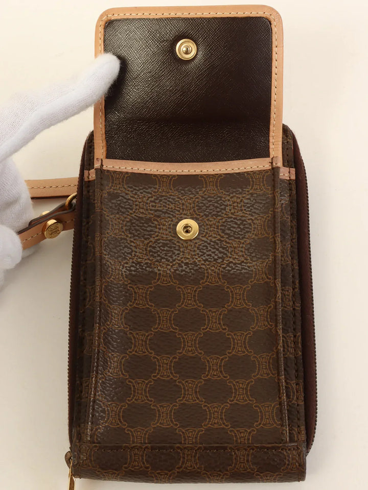 Celine Macadam Pattern Shoulder Wallet Brown