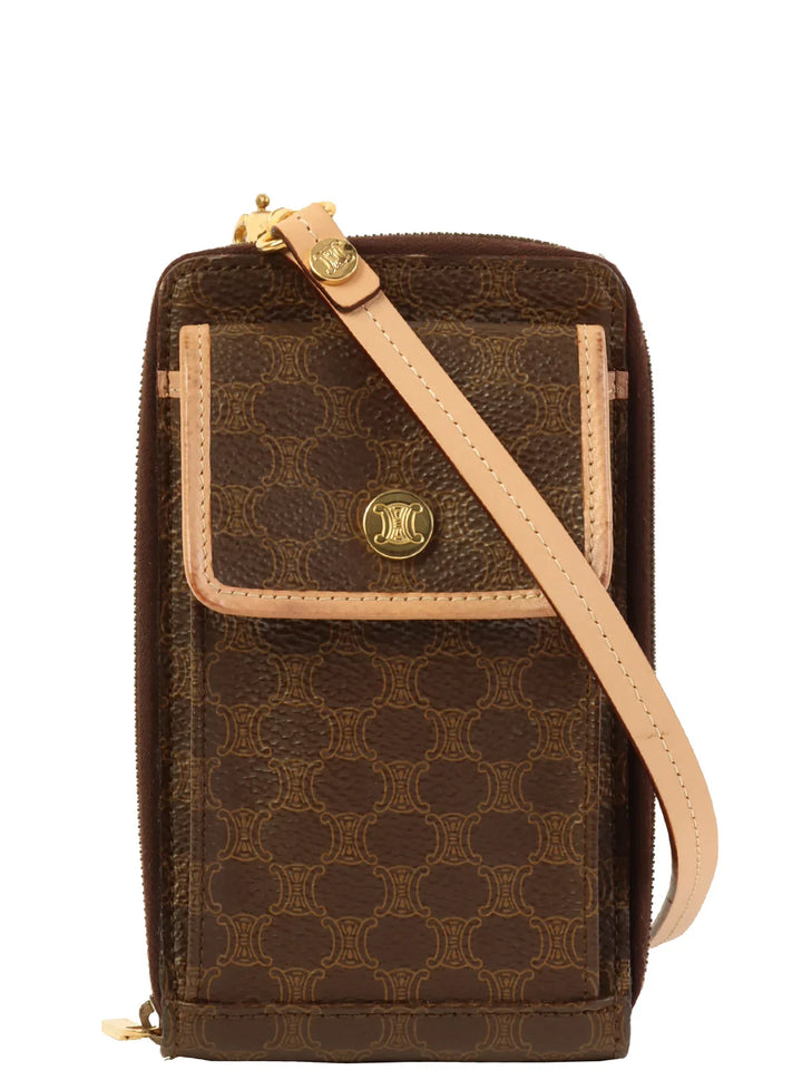 Celine Macadam Pattern Shoulder Wallet Brown