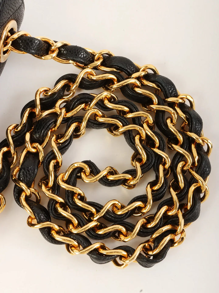 Chanel Around 1995 Made Caviar Skin V Stitch Turn-Lock Chain Bag Black