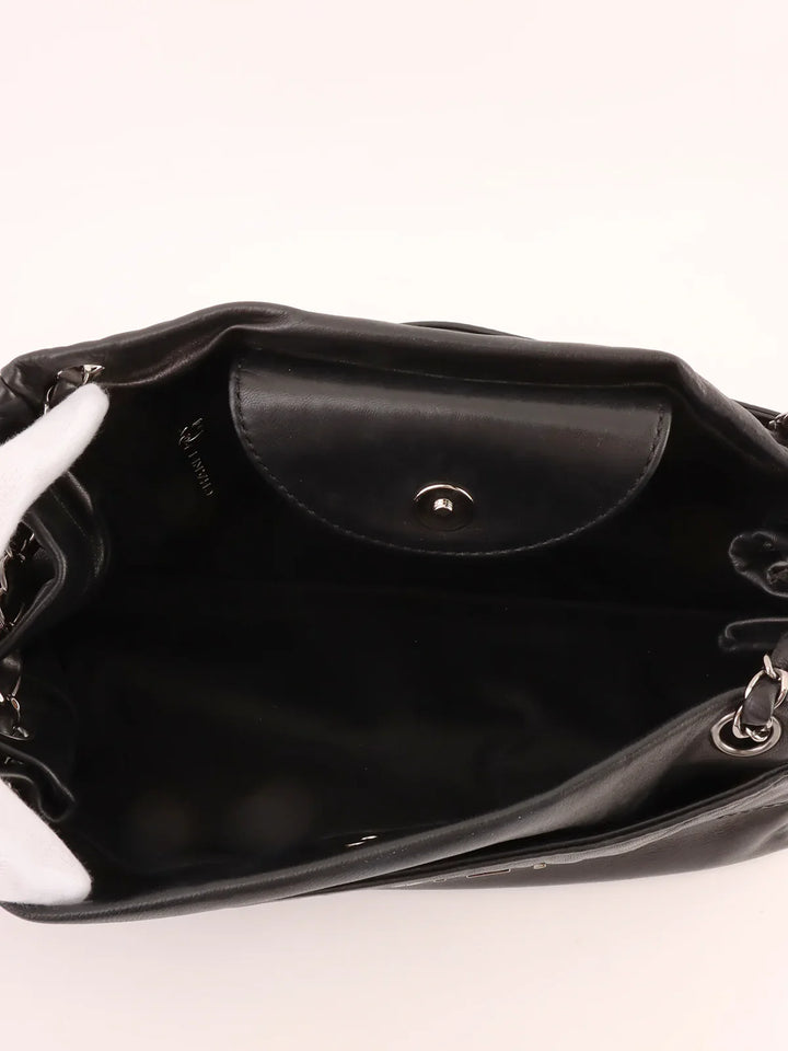Chanel Around 2005 Made Logo Plate Chain Shoulder Bag Black