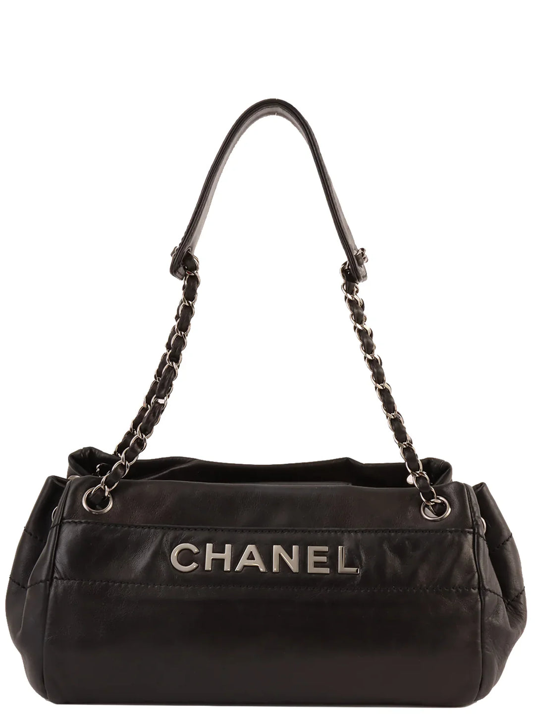Chanel Around 2005 Made Logo Plate Chain Shoulder Bag Black