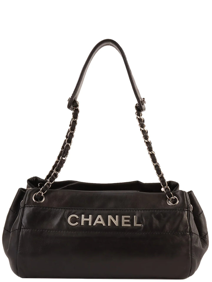 Chanel Around 2005 Made Logo Plate Chain Shoulder Bag Black