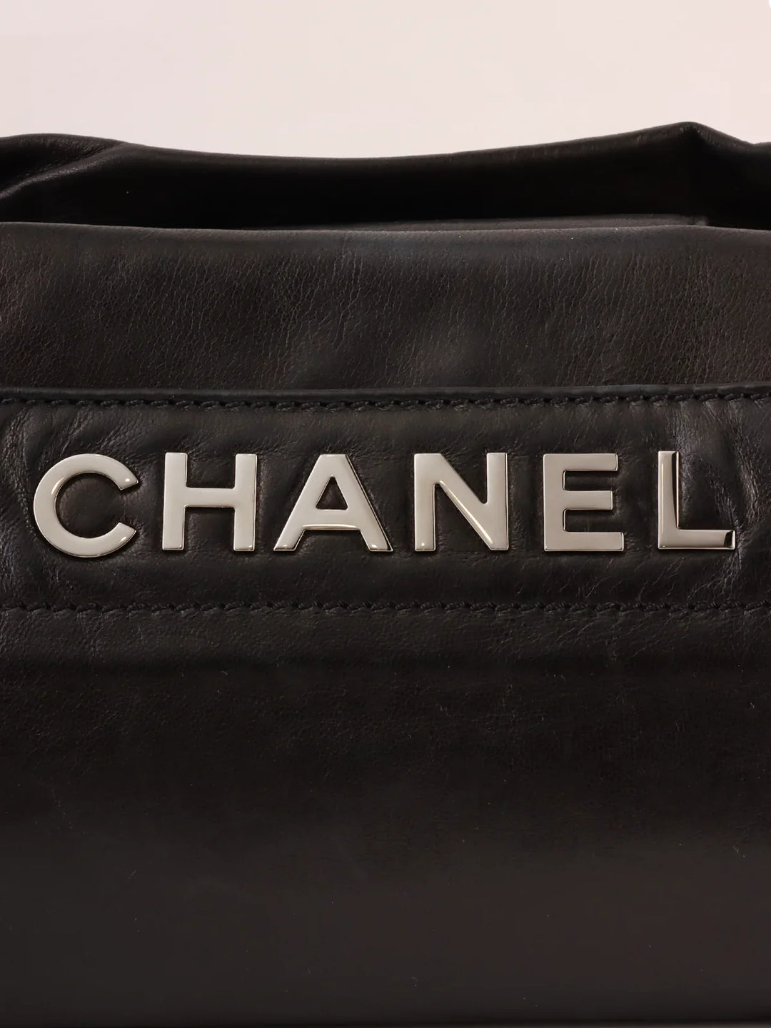 Chanel Around 2005 Made Logo Plate Chain Shoulder Bag Black