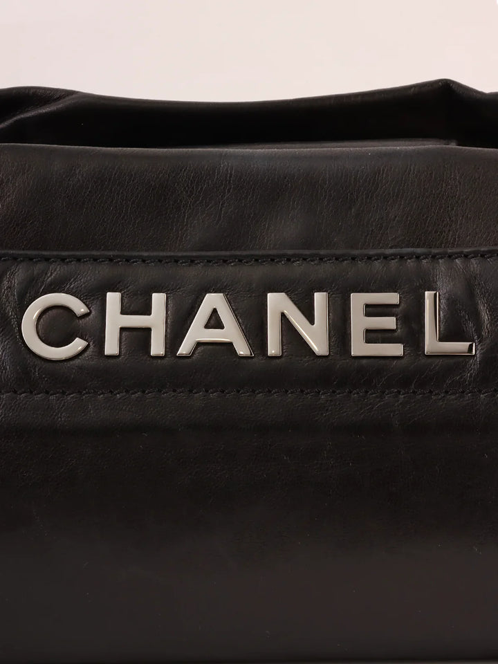 Chanel Around 2005 Made Logo Plate Chain Shoulder Bag Black