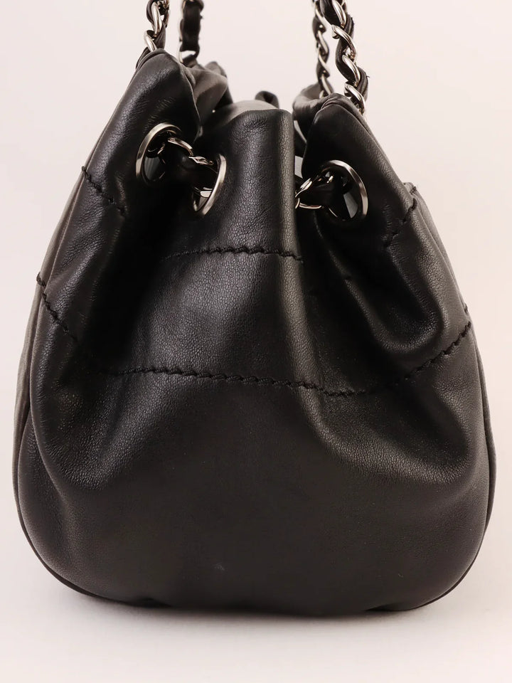 Chanel Around 2005 Made Logo Plate Chain Shoulder Bag Black