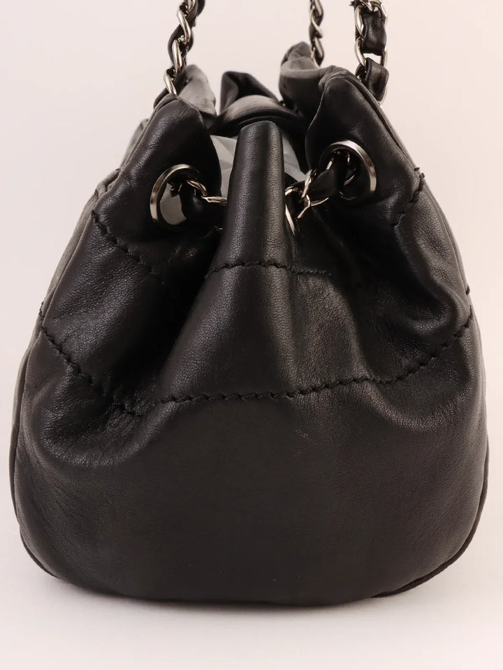 Chanel Around 2005 Made Logo Plate Chain Shoulder Bag Black