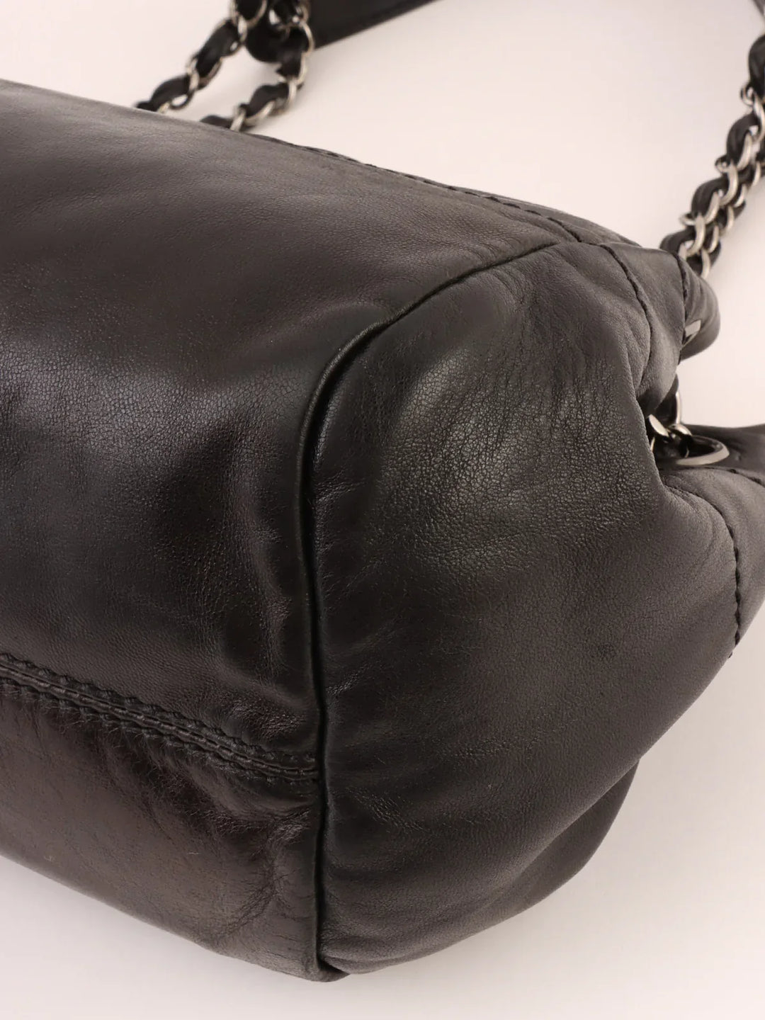 Chanel Around 2005 Made Logo Plate Chain Shoulder Bag Black