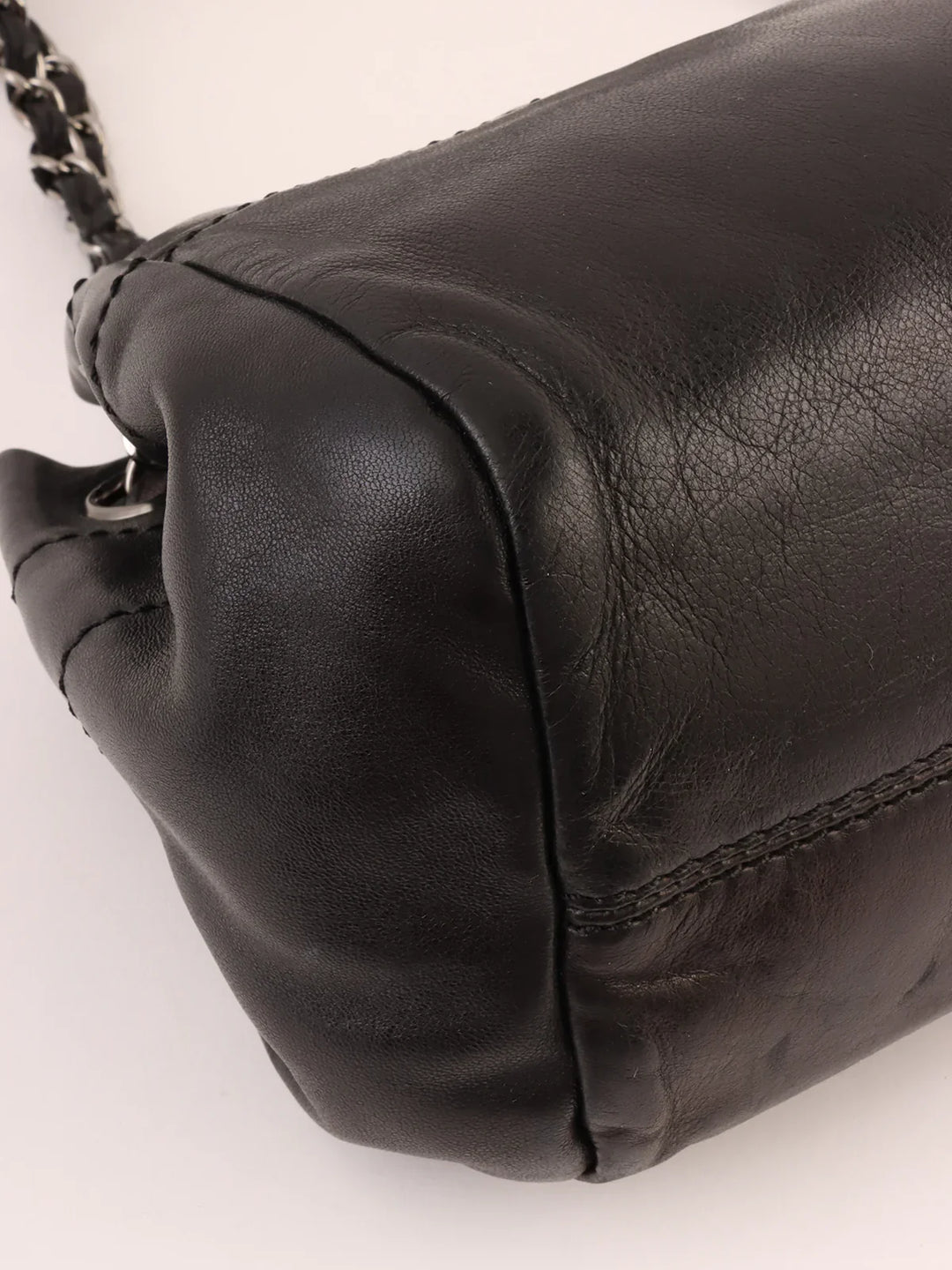 Chanel Around 2005 Made Logo Plate Chain Shoulder Bag Black