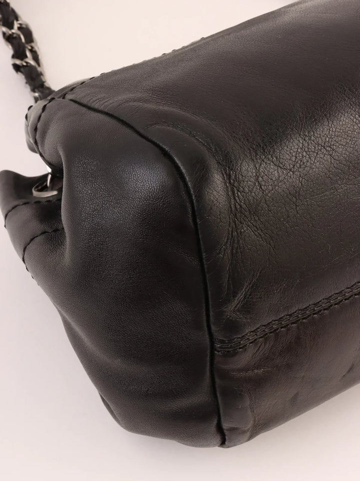 Chanel Around 2005 Made Logo Plate Chain Shoulder Bag Black