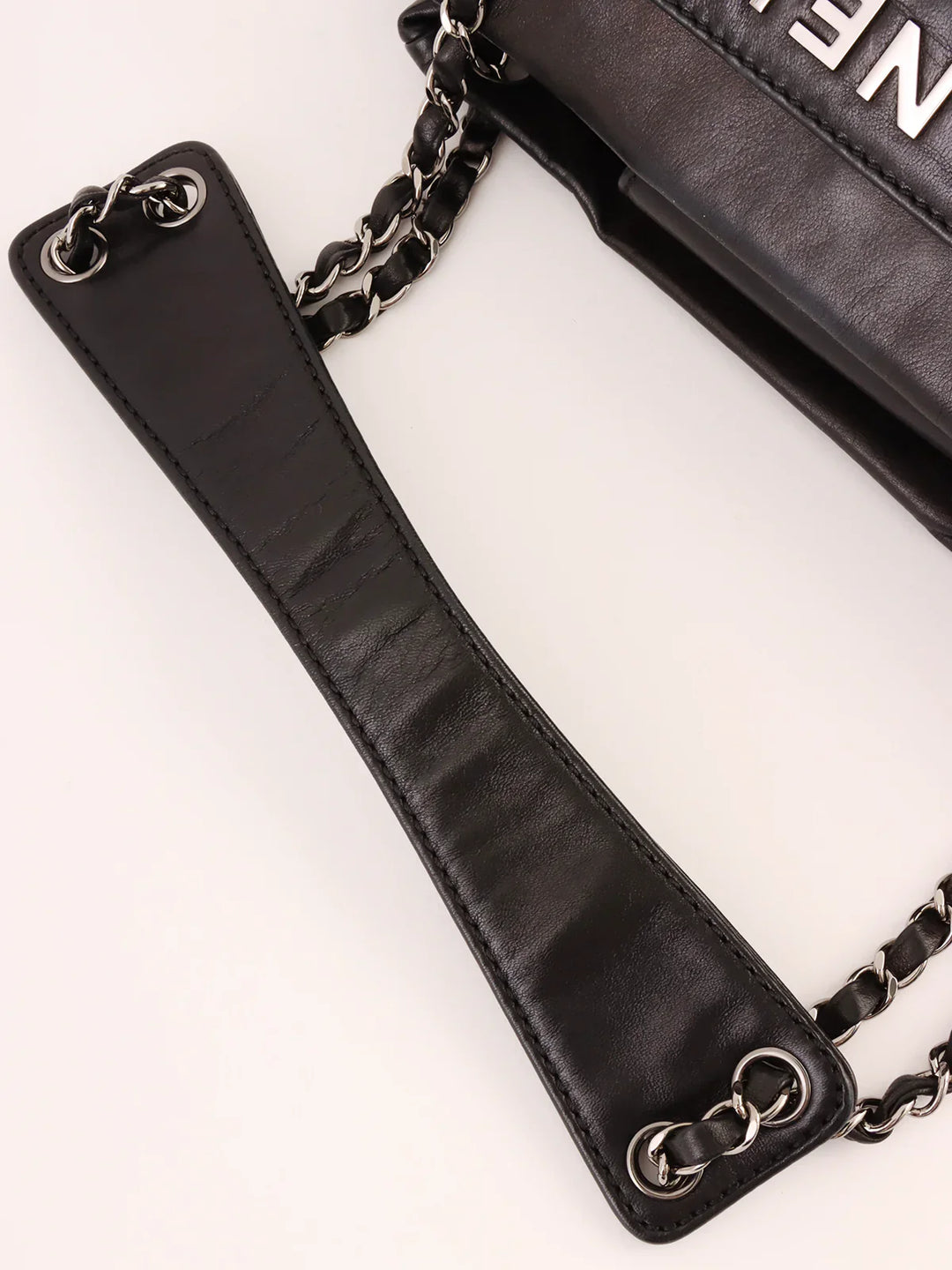 Chanel Around 2005 Made Logo Plate Chain Shoulder Bag Black