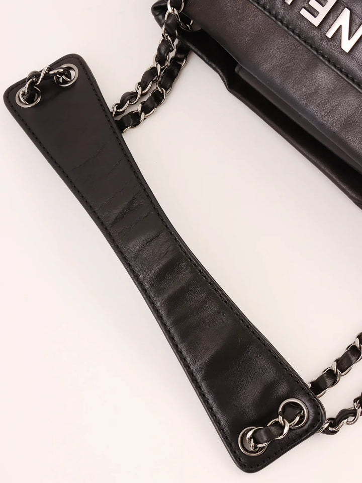 Chanel Around 2005 Made Logo Plate Chain Shoulder Bag Black