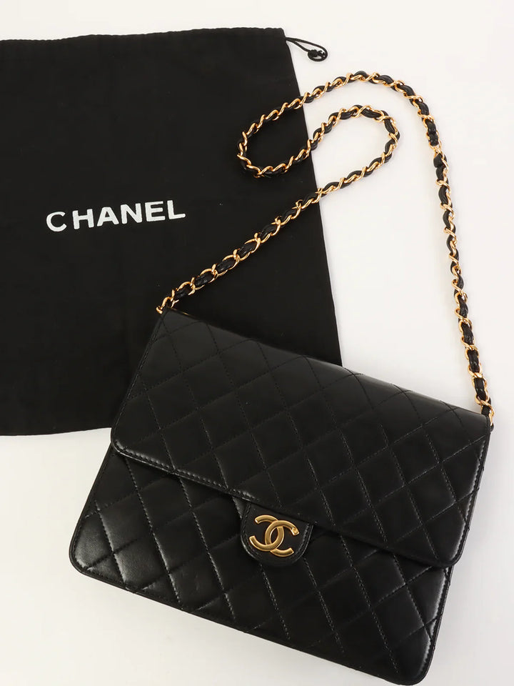 Chanel Around 1998 Made Straight New Cc Mark Plate Chain Bag Black