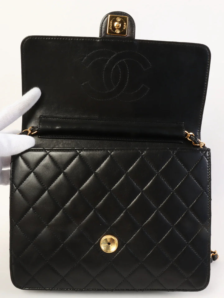 Chanel Around 1998 Made Straight New Cc Mark Plate Chain Bag Black