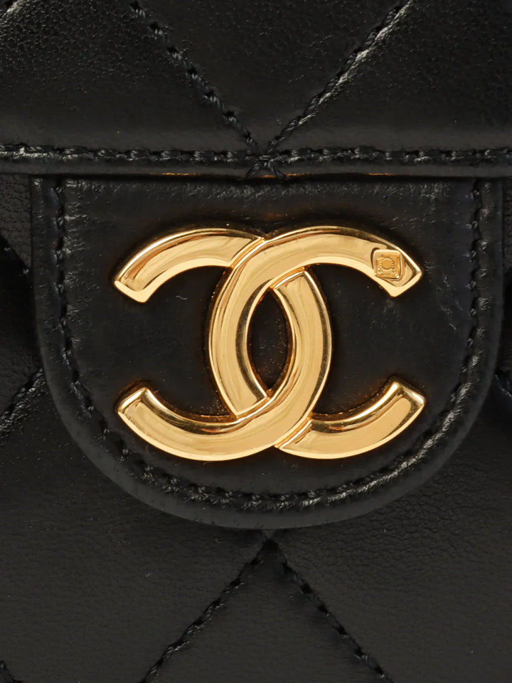 Chanel Around 1998 Made Straight New Cc Mark Plate Chain Bag Black