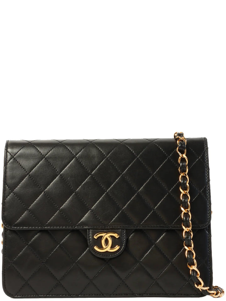 Chanel Around 1998 Made Straight New Cc Mark Plate Chain Bag Black