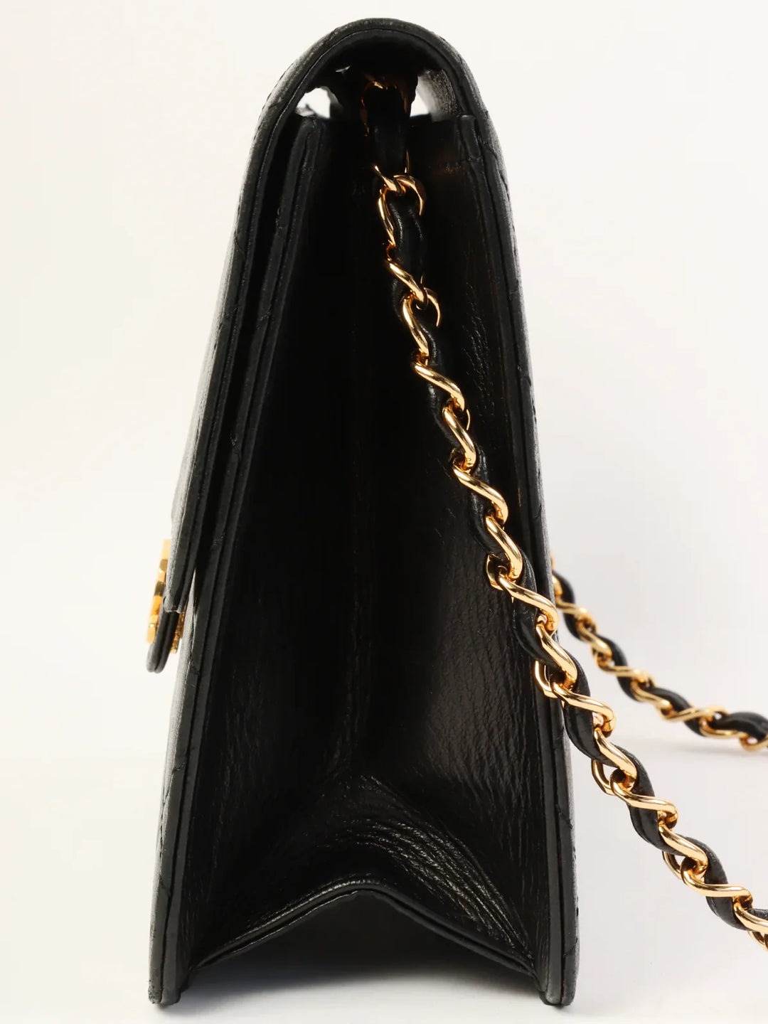 Chanel Around 1998 Made Straight New Cc Mark Plate Chain Bag Black