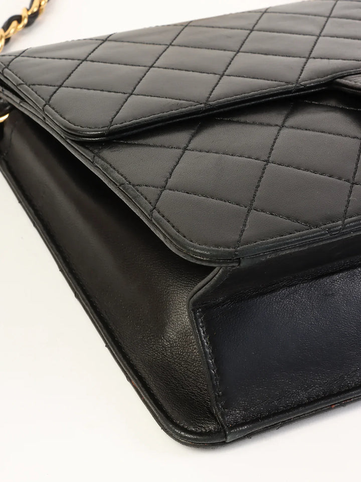 Chanel Around 1998 Made Straight New Cc Mark Plate Chain Bag Black