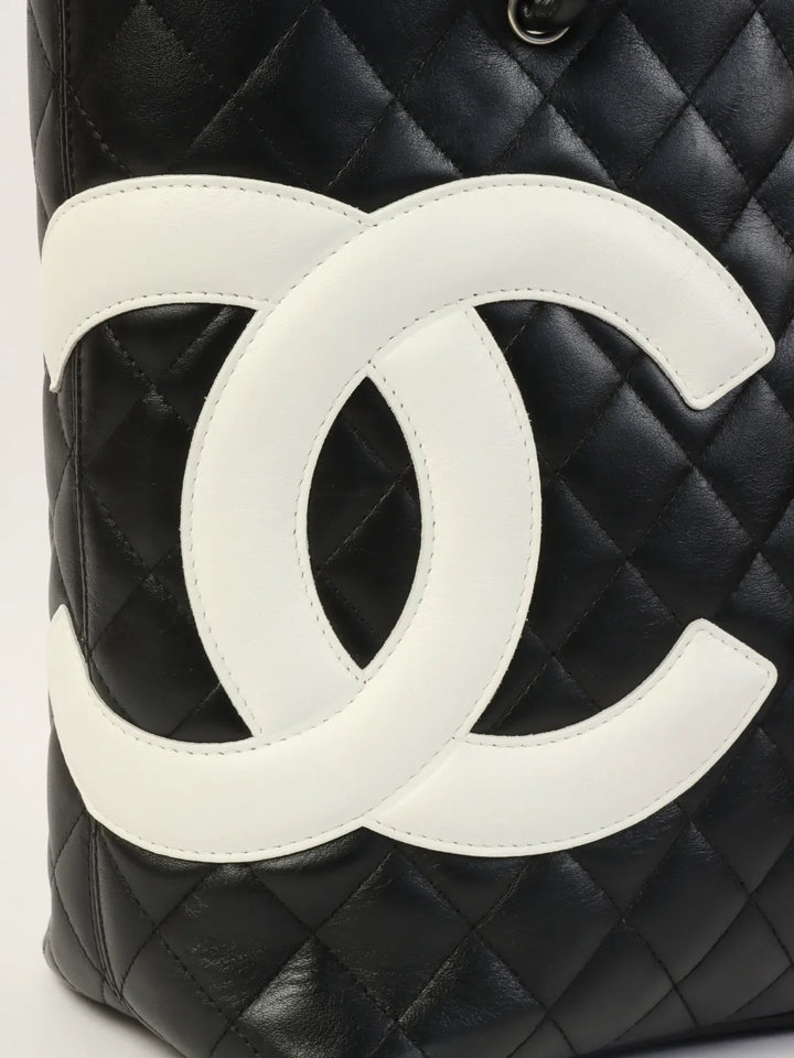 Chanel Around 2004 Made Cambon Tote Bag Black/White