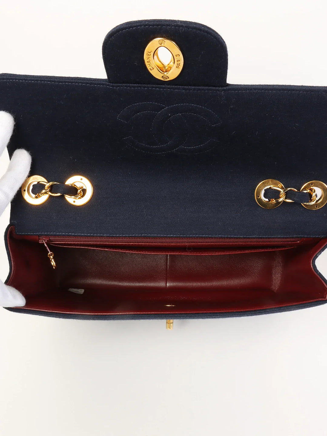 Chanel Around 1995 Made Jersey Straight New Chain Bag Jumbo Navy