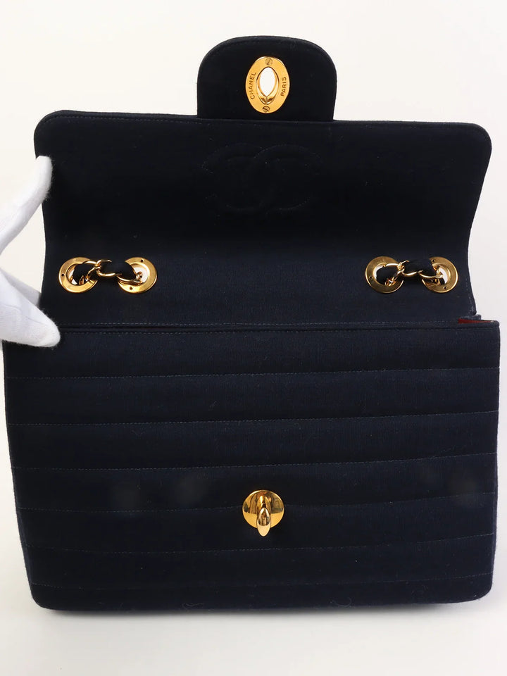 Chanel Around 1995 Made Jersey Straight New Chain Bag Jumbo Navy